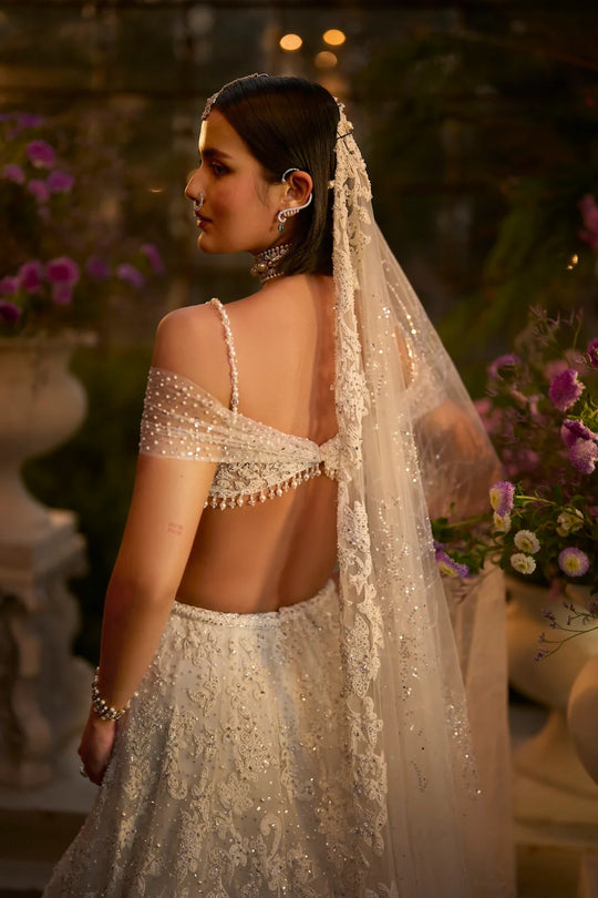 Seema Gujral - Ivory Floral Lehenga Set