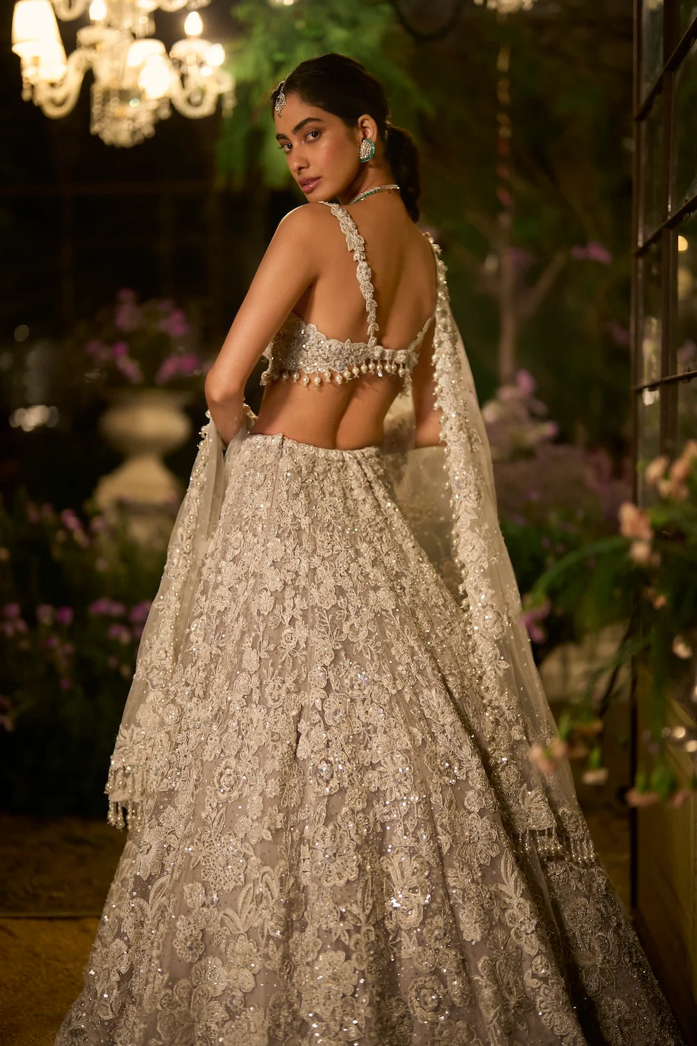 Seema Gujral - Ice Grey Pearl Lehenga Set