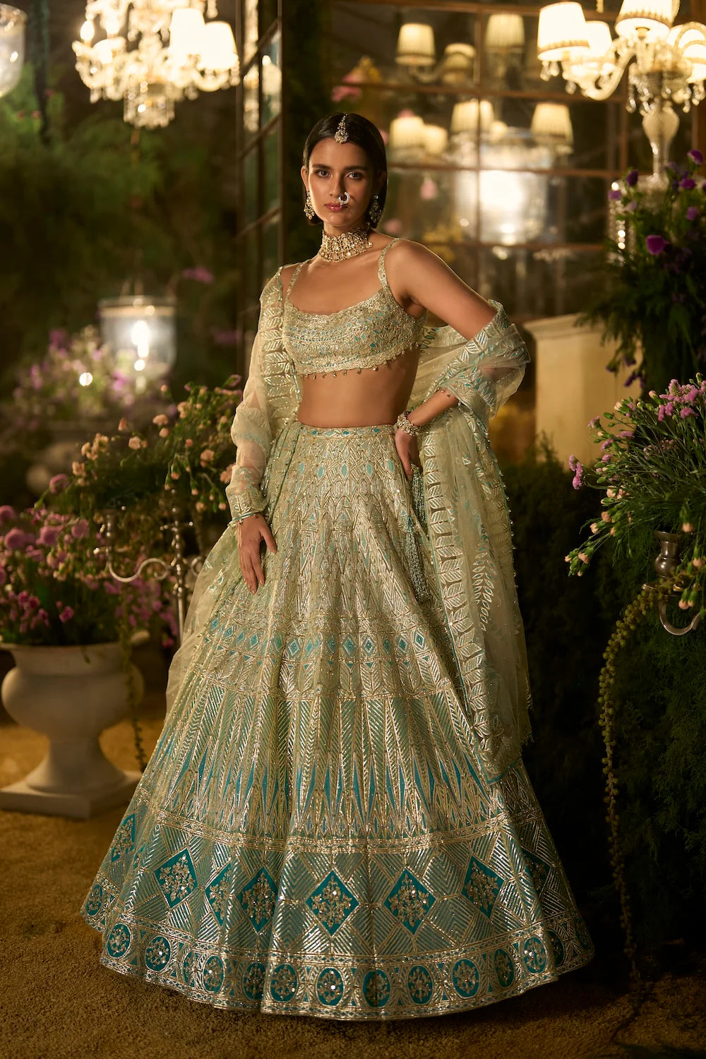 Seema Gujral - Turquoise Blue Lehenga Set