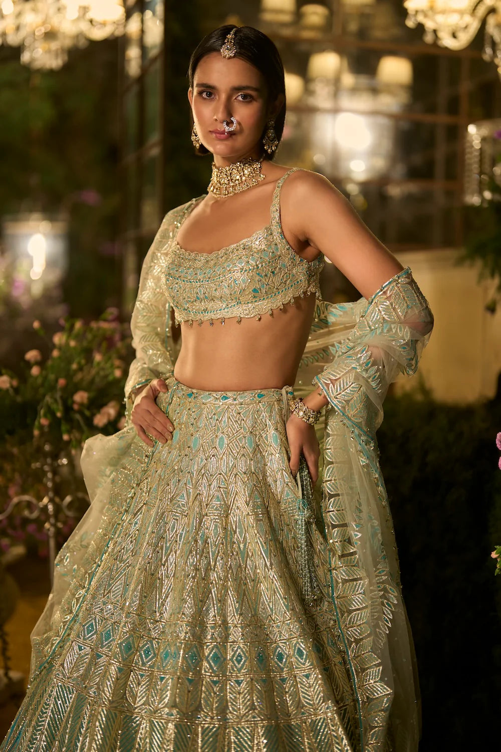 Seema Gujral - Turquoise Blue Lehenga Set