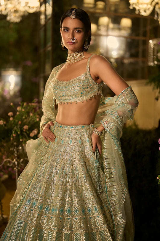Seema Gujral - Turquoise Blue Lehenga Set
