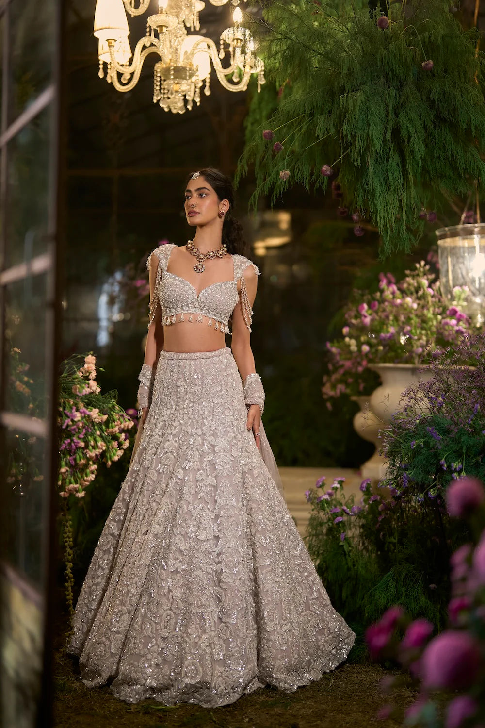 Seema Gujral - Slate Grey Sequin Lehenga Set