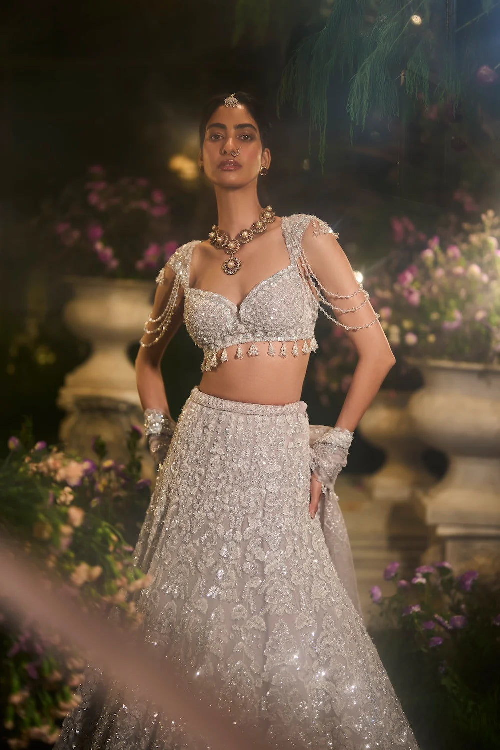 Seema Gujral - Slate Grey Sequin Lehenga Set