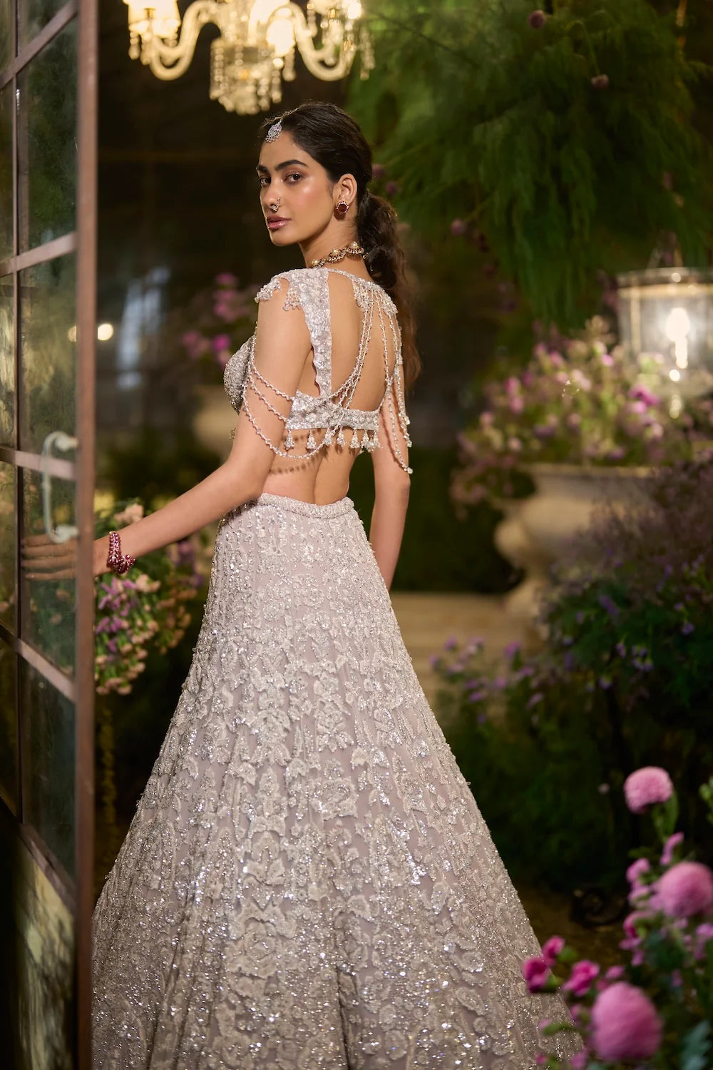 Seema Gujral - Slate Grey Sequin Lehenga Set