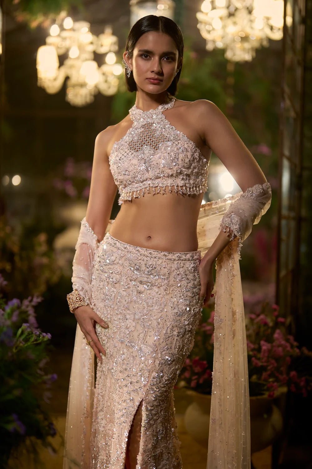 Seema Gujral - Powder Peach Slit Skirt Set