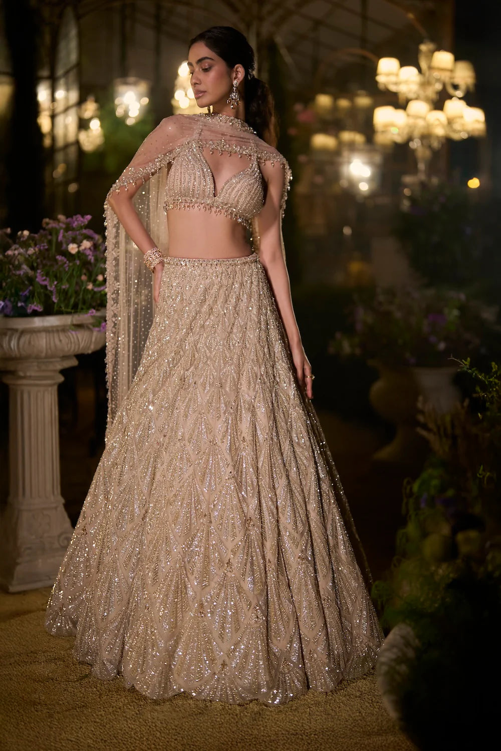 Seema Gujral - Coffee Sequin Lehenga Set