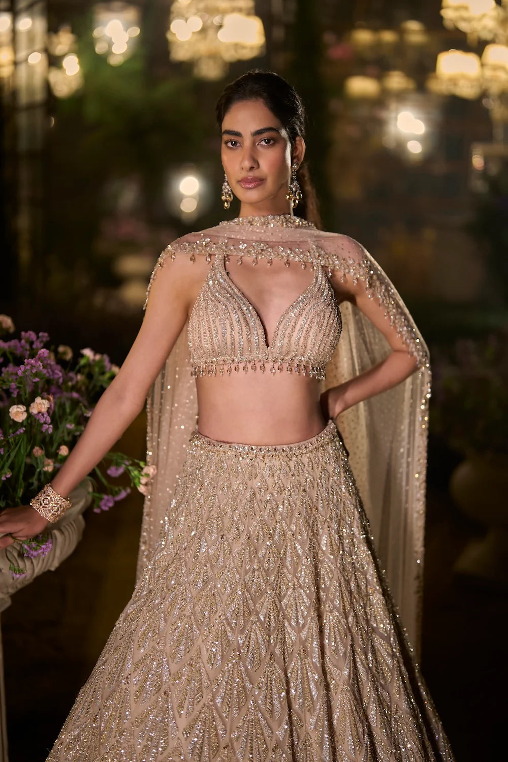 Seema Gujral - Coffee Sequin Lehenga Set