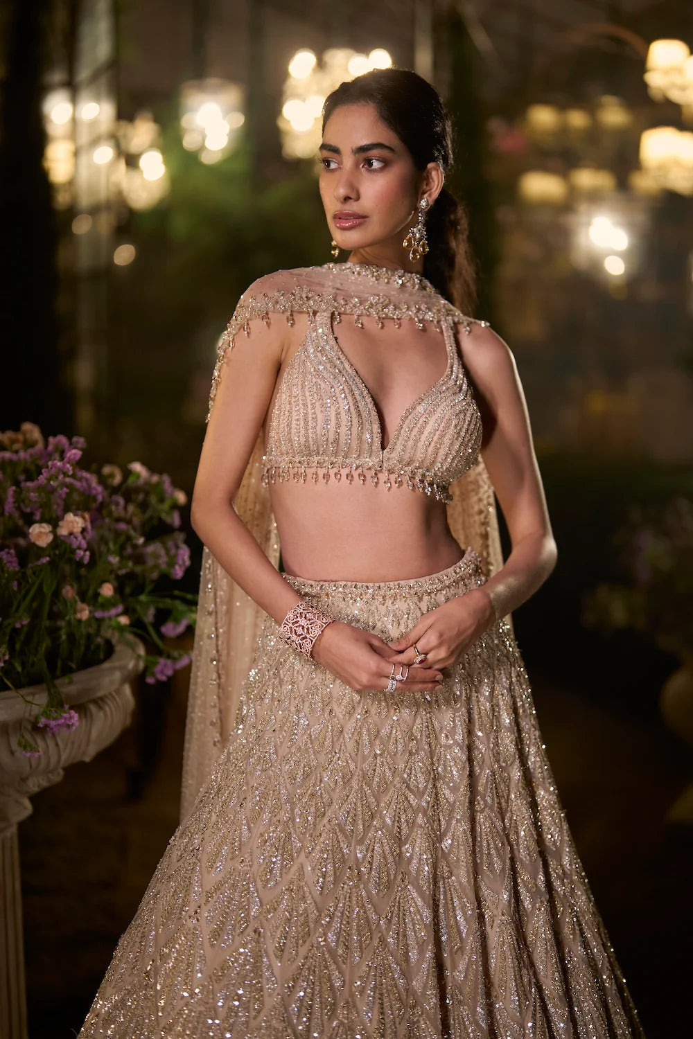 Seema Gujral - Coffee Sequin Lehenga Set