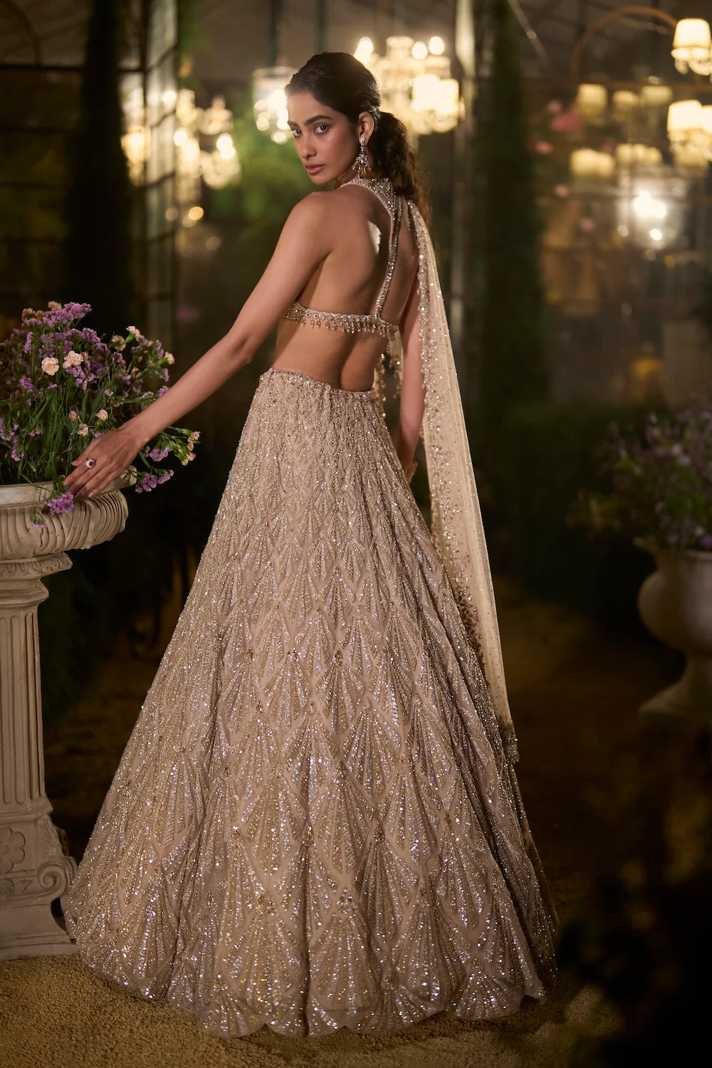 Seema Gujral - Coffee Sequin Lehenga Set