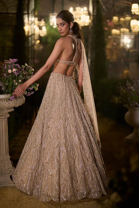 Seema Gujral - Coffee Sequin Lehenga Set