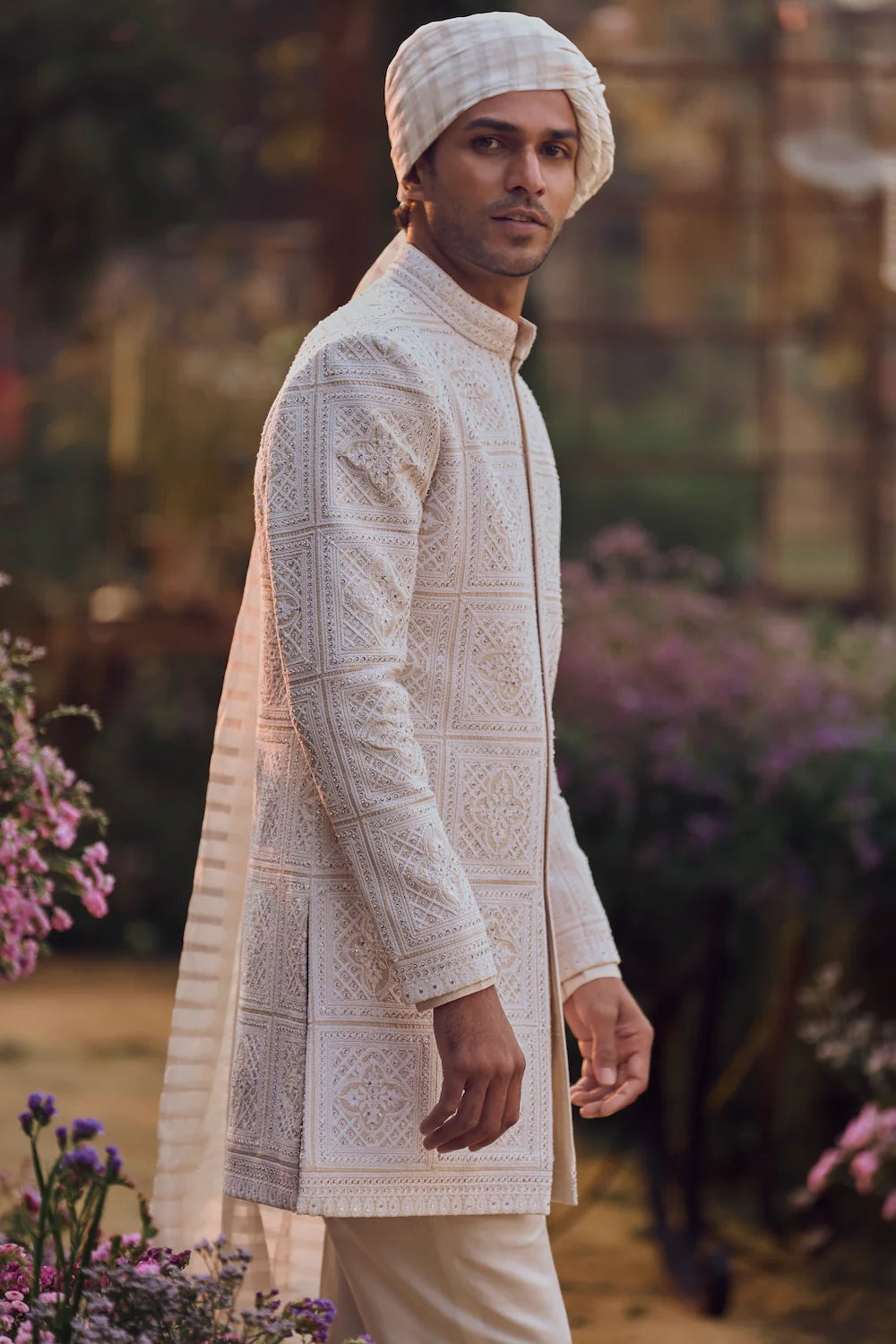 Seema Gujral - Ivory Geometric Sherwani Set