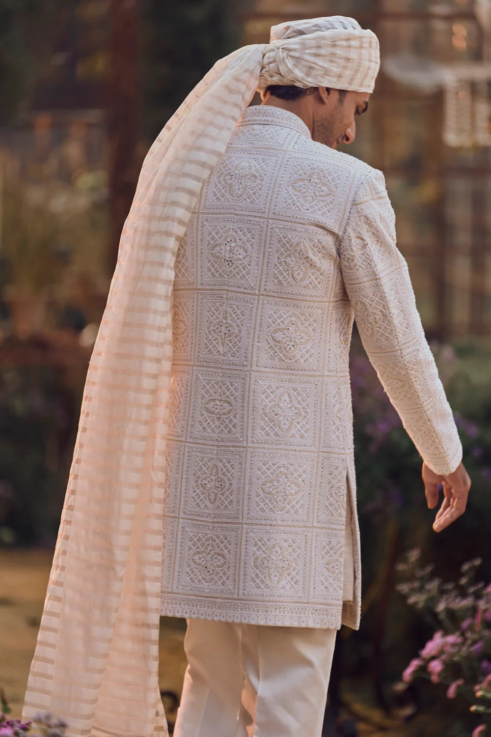 Seema Gujral - Ivory Geometric Sherwani Set