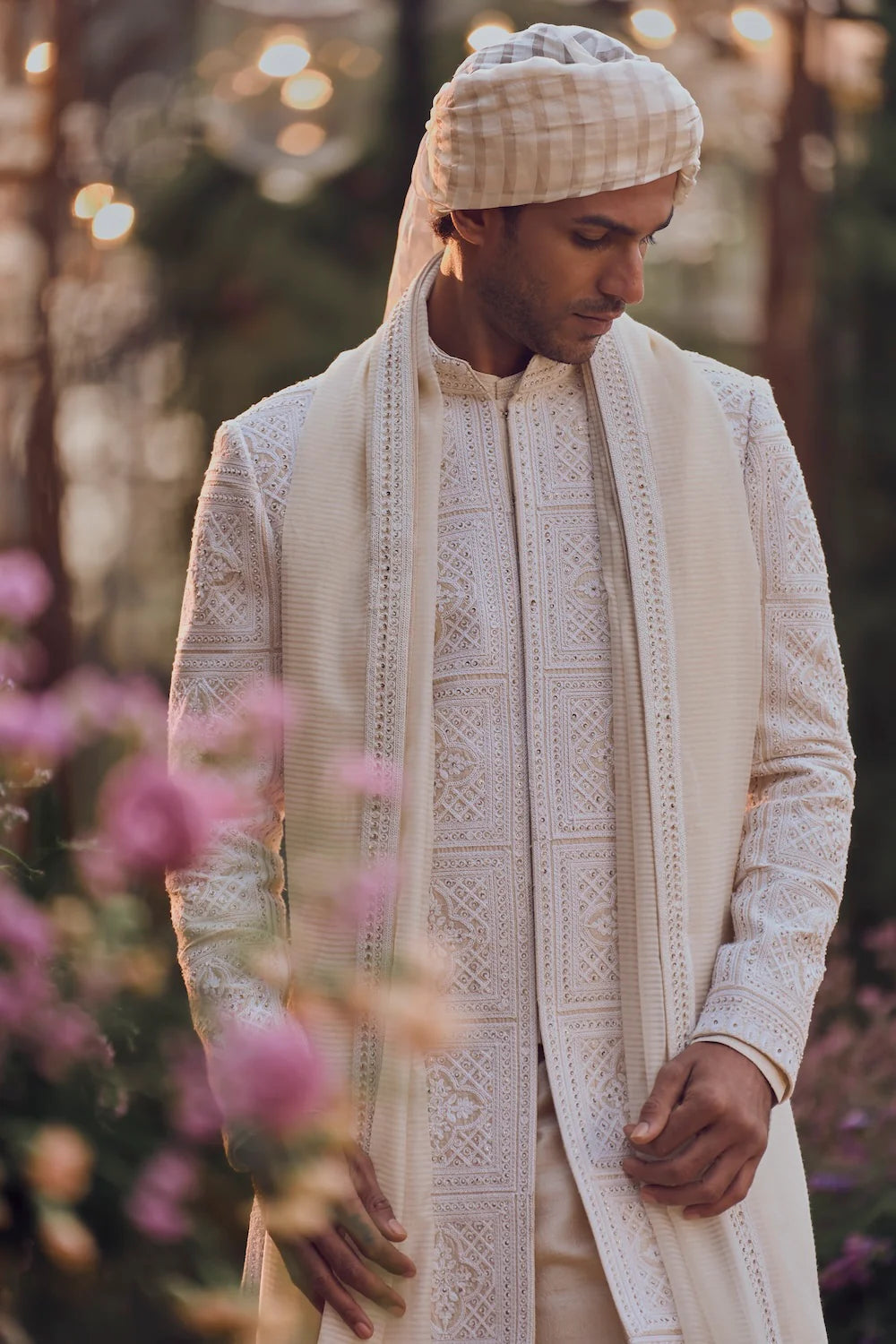Seema Gujral - Ivory Geometric Sherwani Set
