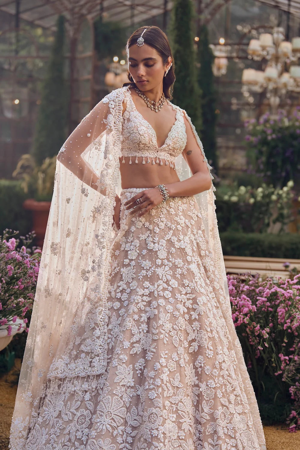 Seema Gujral - Nude Floral Lehenga Set
