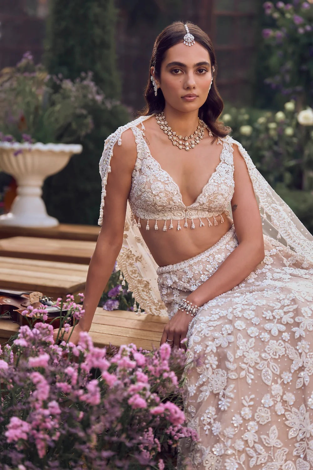 Seema Gujral - Nude Floral Lehenga Set