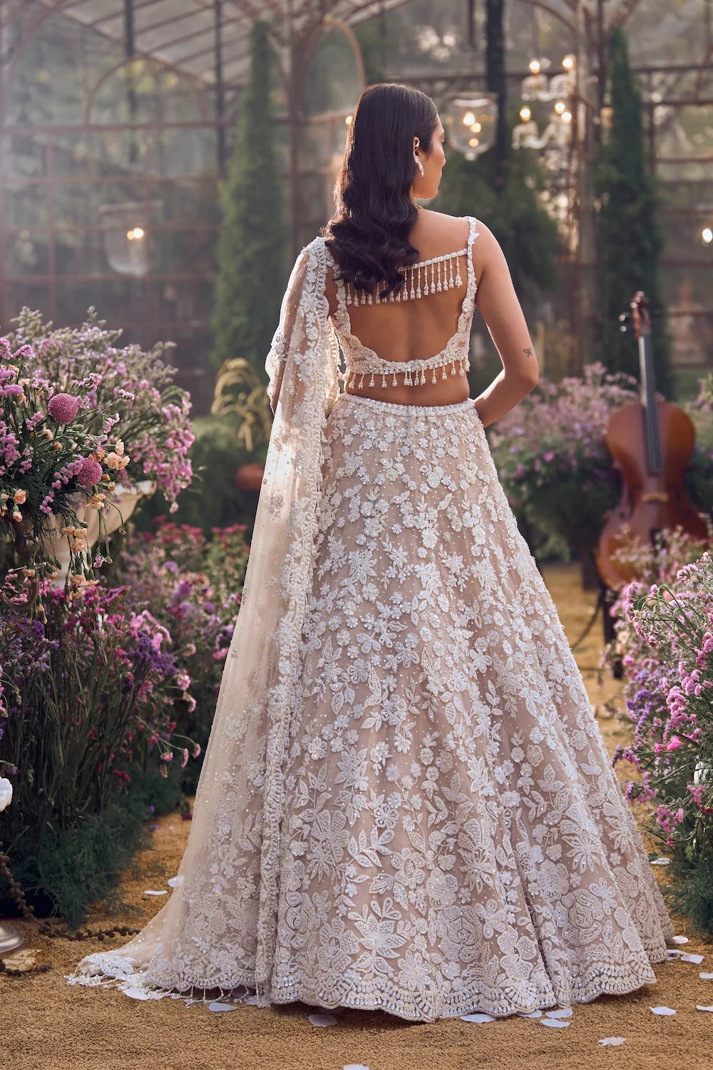 Seema Gujral - Nude Floral Lehenga Set