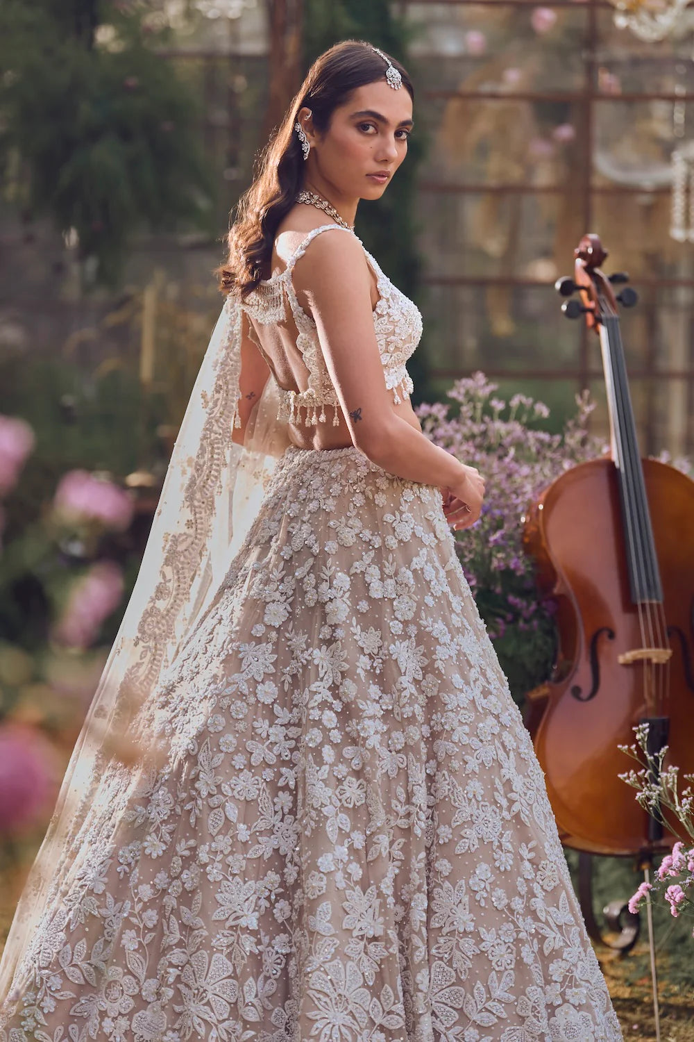Seema Gujral - Nude Floral Lehenga Set