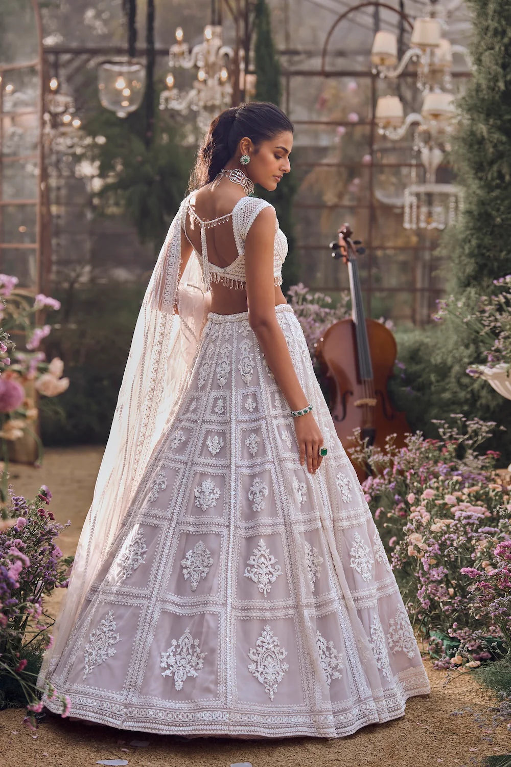 Seema Gujral - Ice Grey Dori Lehenga Set