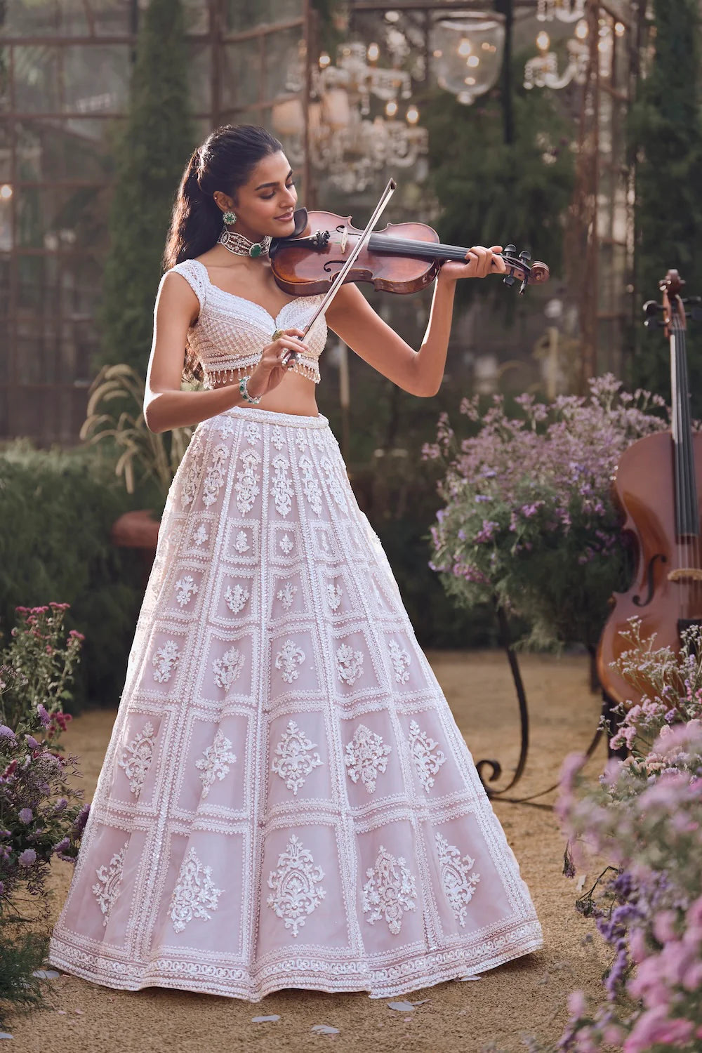 Seema Gujral - Ice Grey Dori Lehenga Set