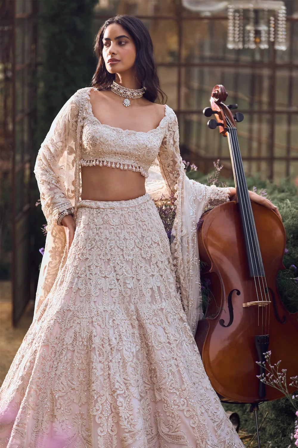 Seema Gujral - Powder Peach Dori Lehenga Set
