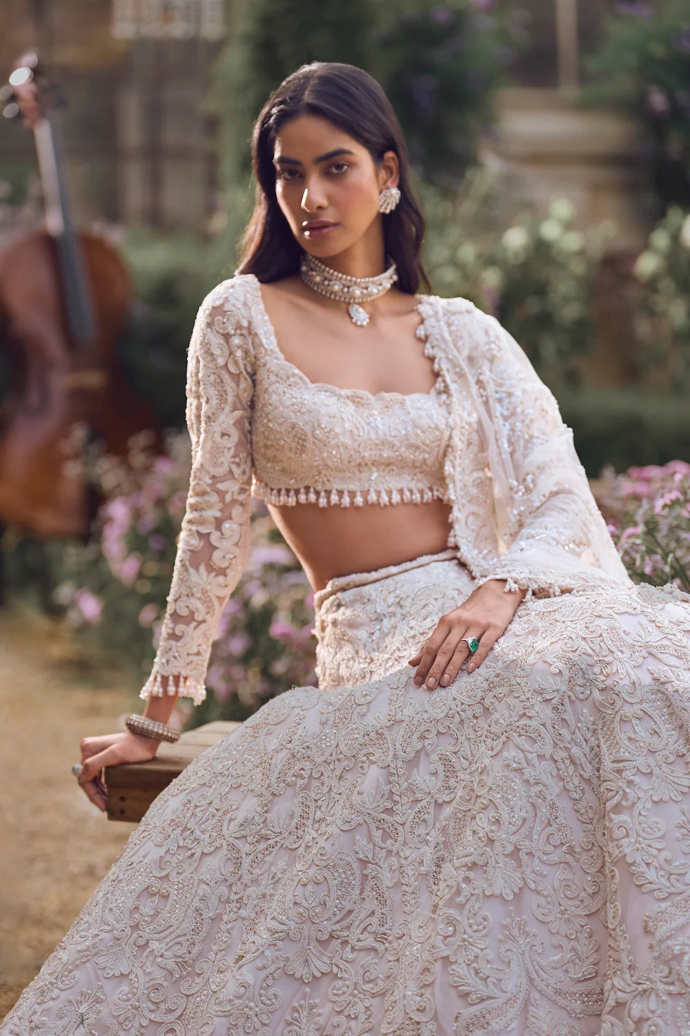 Seema Gujral - Powder Peach Dori Lehenga Set