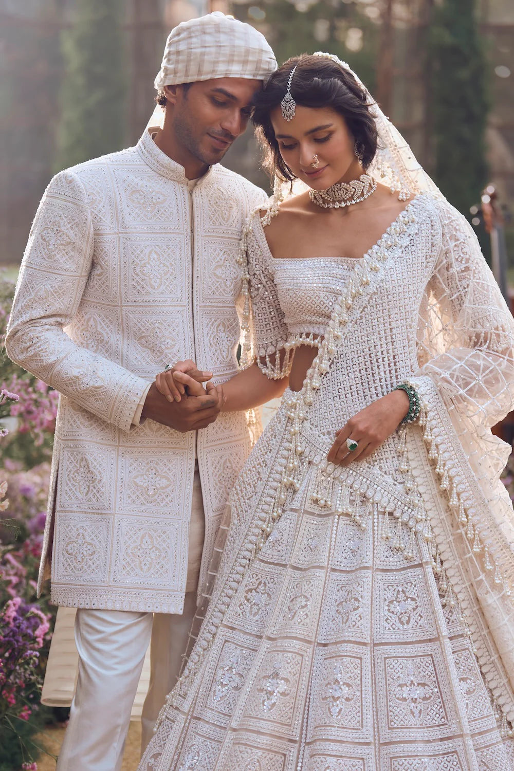 Seema Gujral - Ivory Geometric Sherwani Set