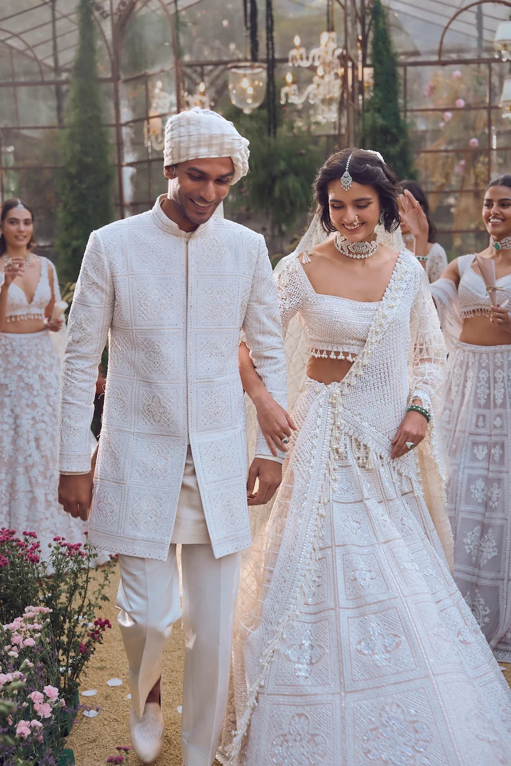 Seema Gujral - Ivory Geometric Sherwani Set