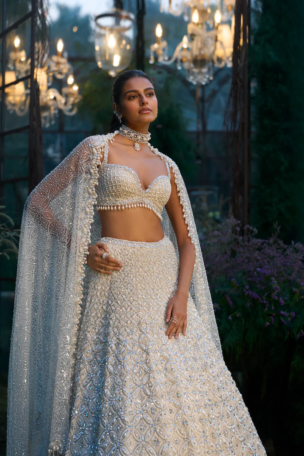Seema Gujral - Ivory Pearl &amp; Sequin Lehenga Set