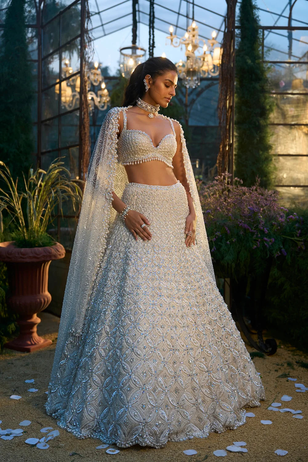 Seema Gujral - Ivory Pearl &amp; Sequin Lehenga Set