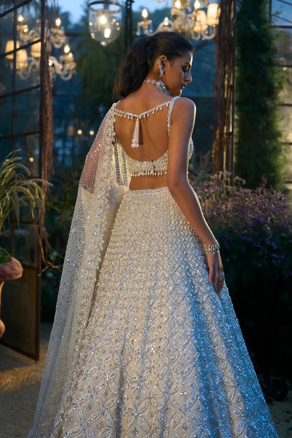 Seema Gujral - Ivory Pearl &amp; Sequin Lehenga Set