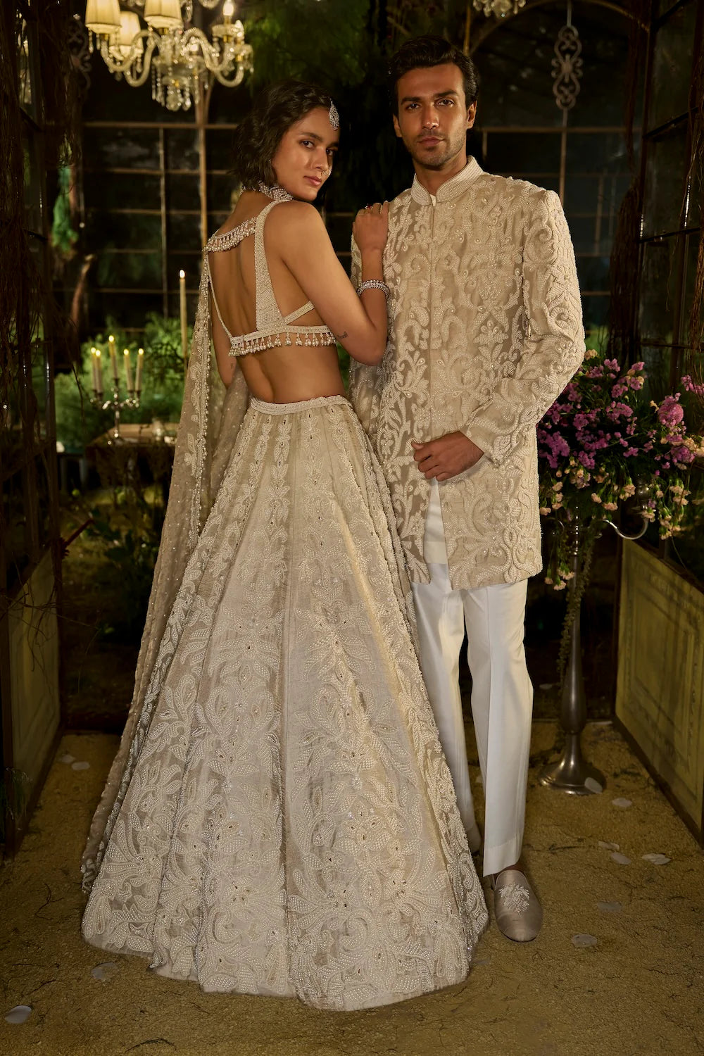 Seema Gujral - Champagne Pearl Sherwani Set