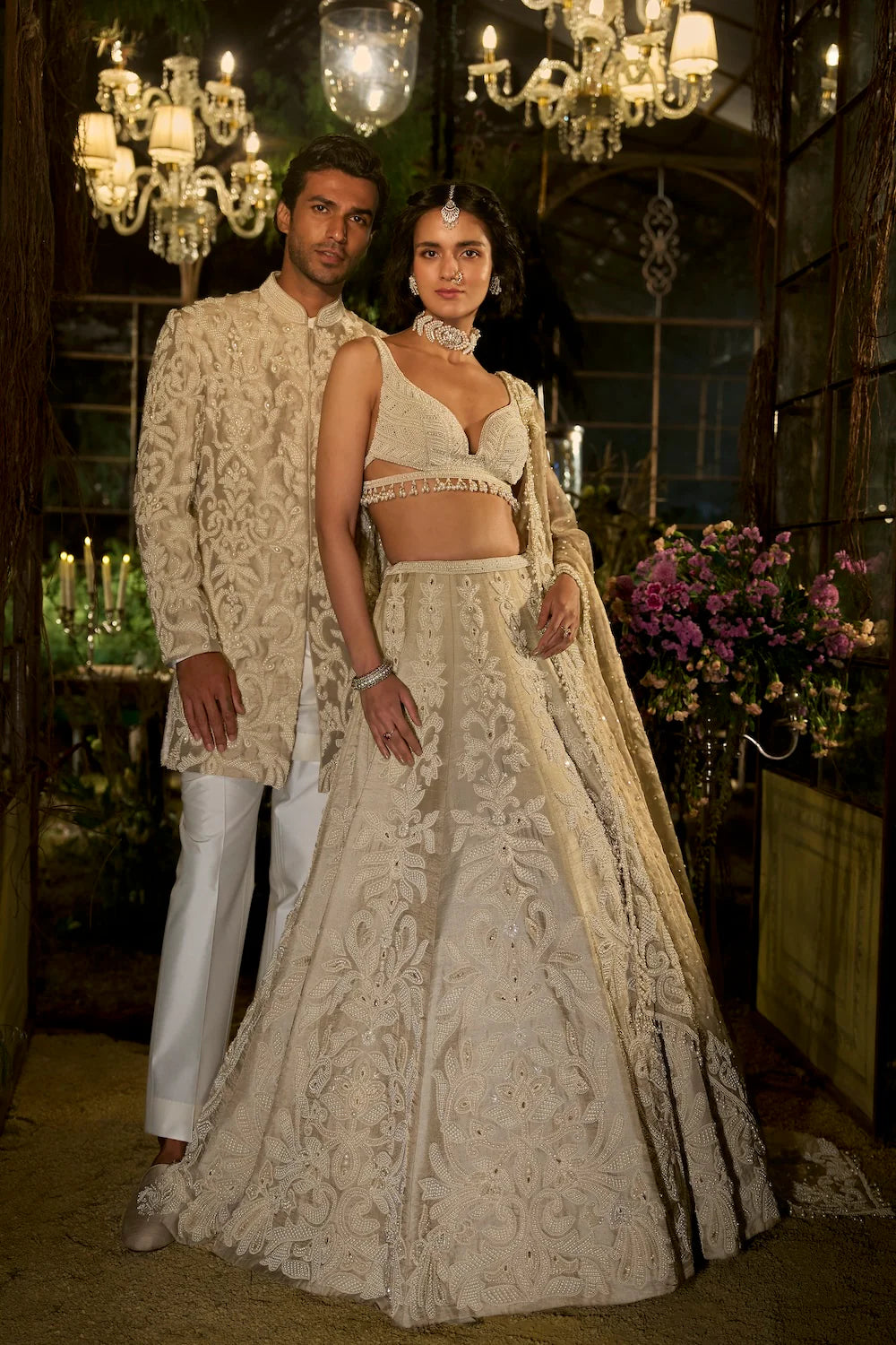 Seema Gujral - Champagne Pearl Sherwani Set