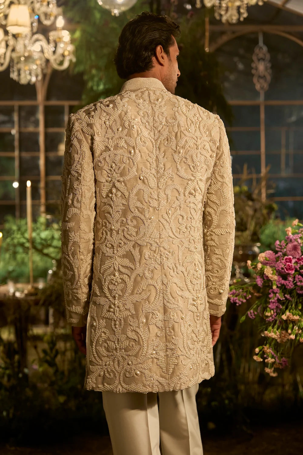 Seema Gujral - Champagne Pearl Sherwani Set