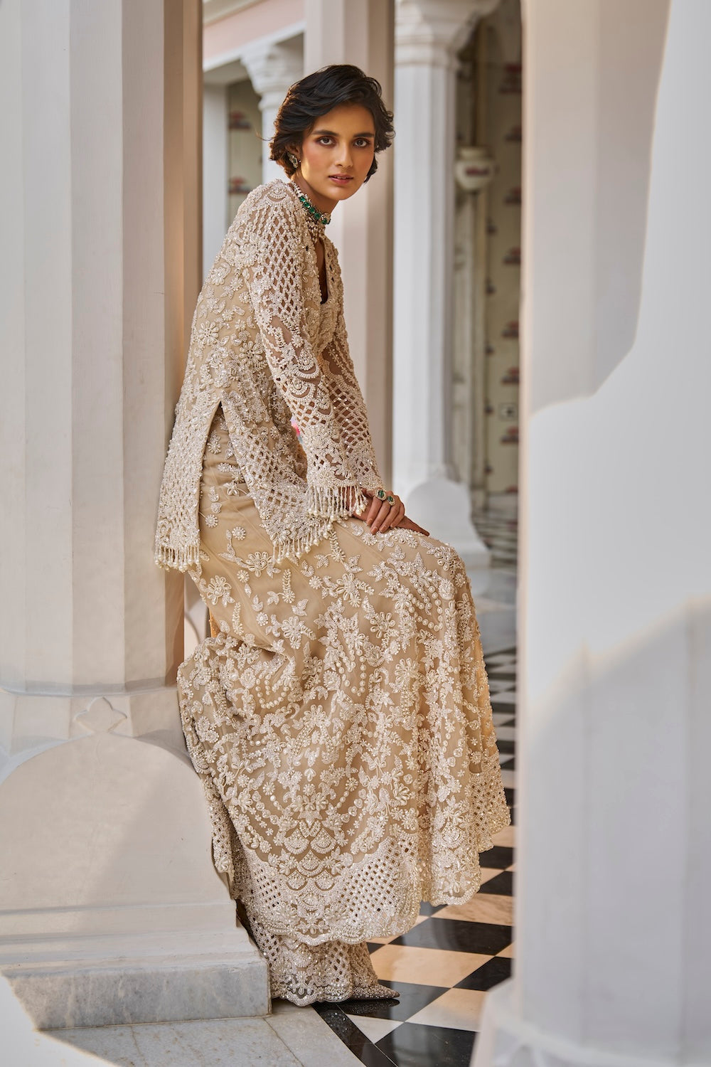Seema Gujral - Nude Pearl Sharara Set