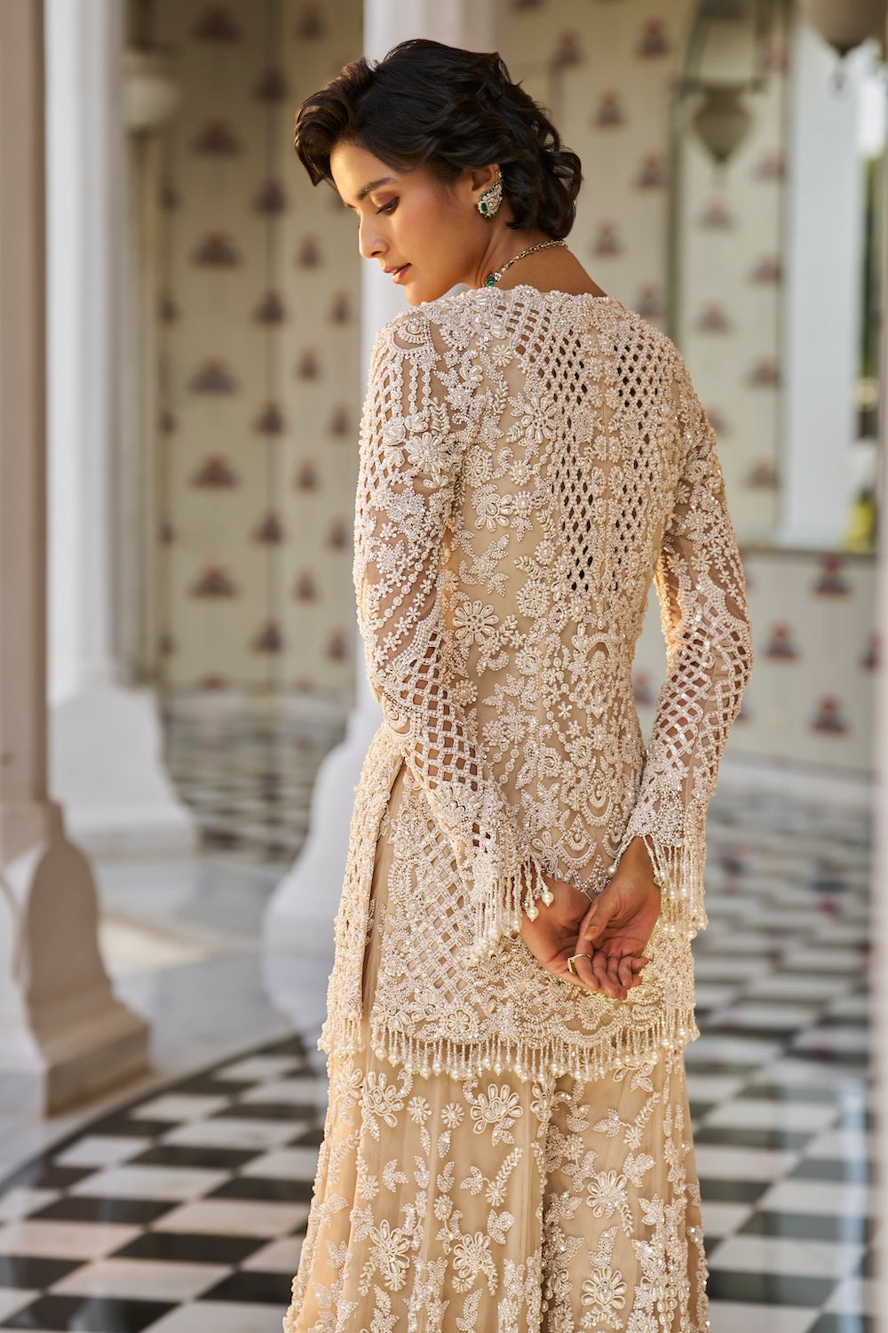 Seema Gujral - Nude Pearl Sharara Set