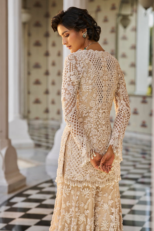 Seema Gujral - Nude Pearl Sharara Set