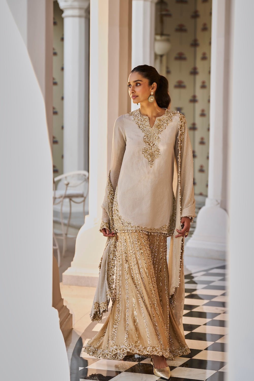 Seema Gujral - Silver Gold Sharara Set