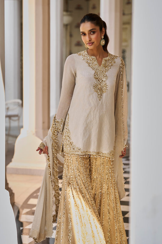 Seema Gujral - Silver Gold Sharara Set