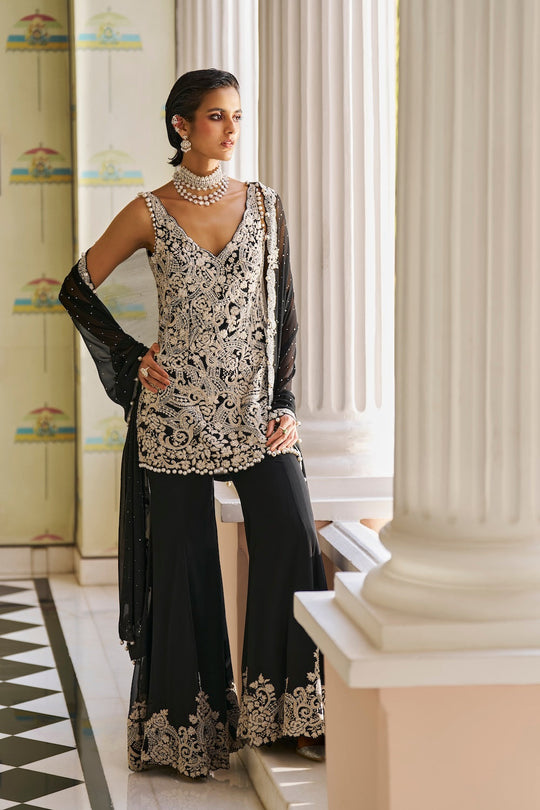 Seema Gujral - Black Pearl Sharara Set