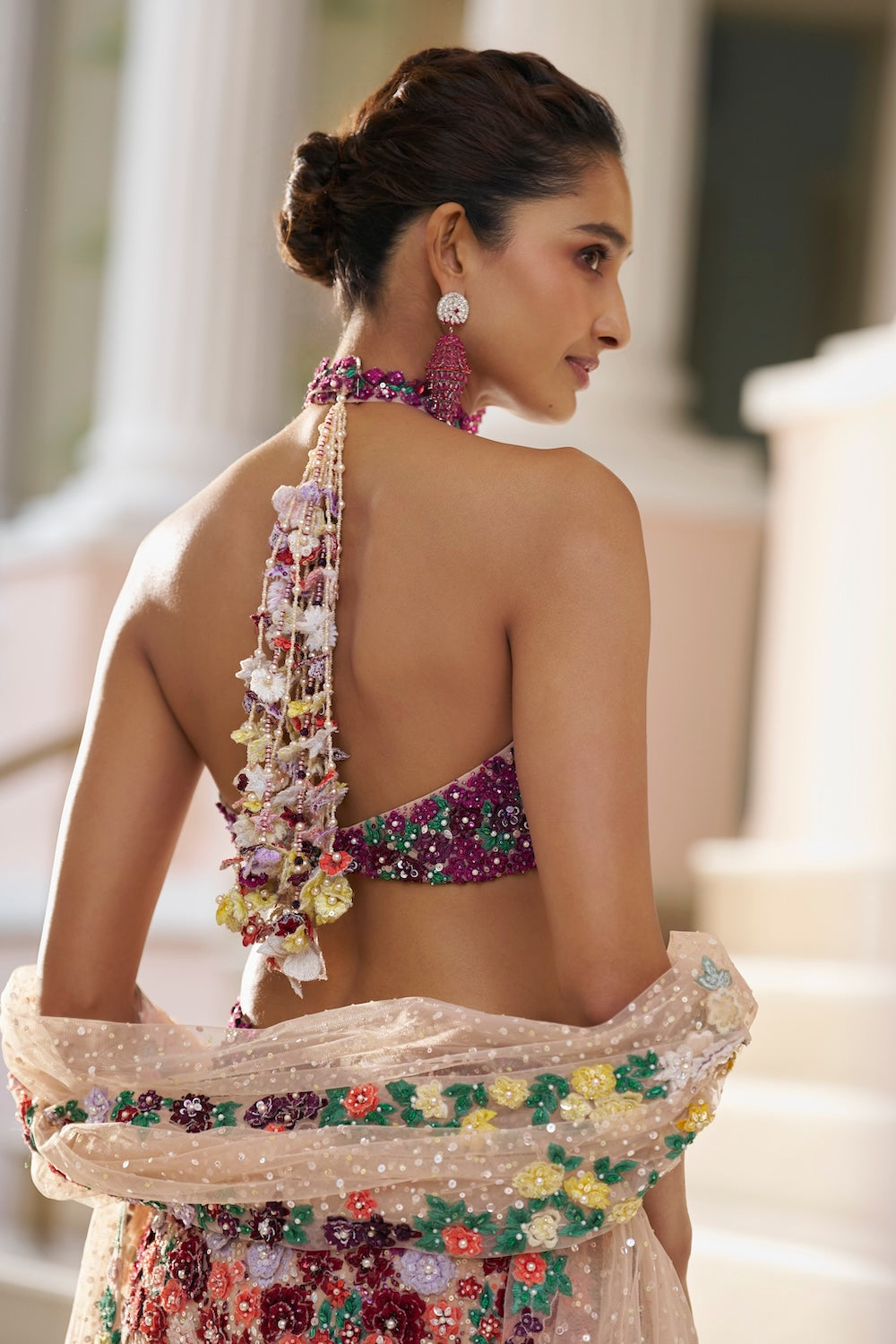 Seema Gujral - Ombre Multi-Coloured Three-Dimensional Floral Sharara Set
