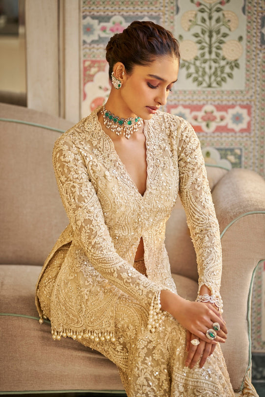 Seema Gujral - Nude Paisley Sharara Set