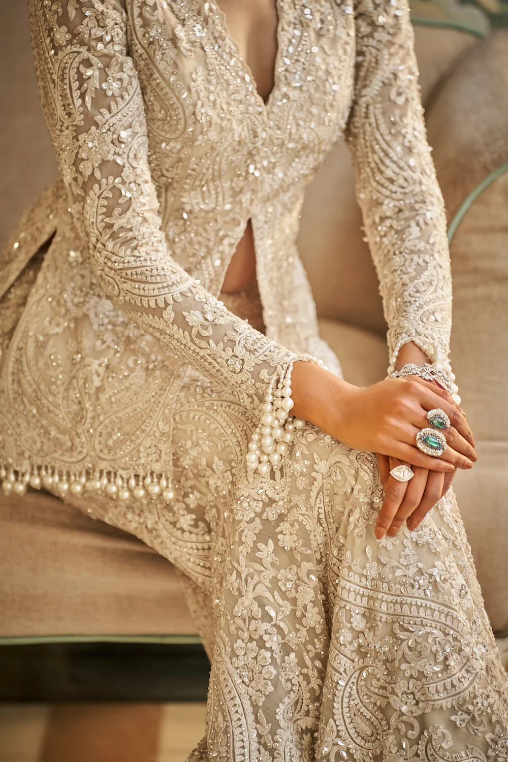 Seema Gujral - Nude Paisley Sharara Set