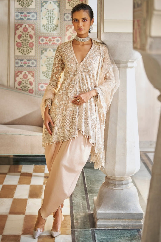 Seema Gujral - Nude Pearl Dhoti Set