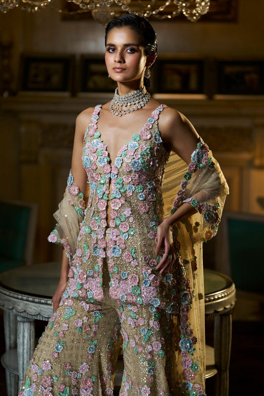 Seema Gujral - Multi-Coloured Three-Dimensional Sharara Set