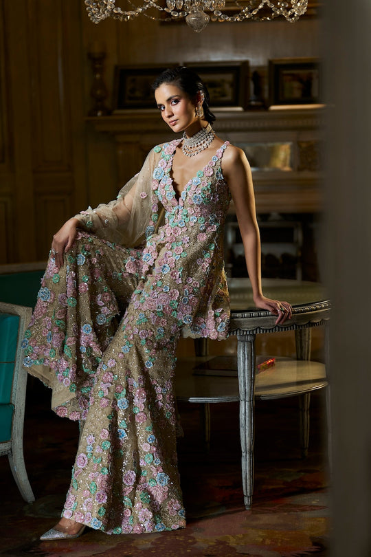 Seema Gujral - Multi-Coloured Three-Dimensional Sharara Set