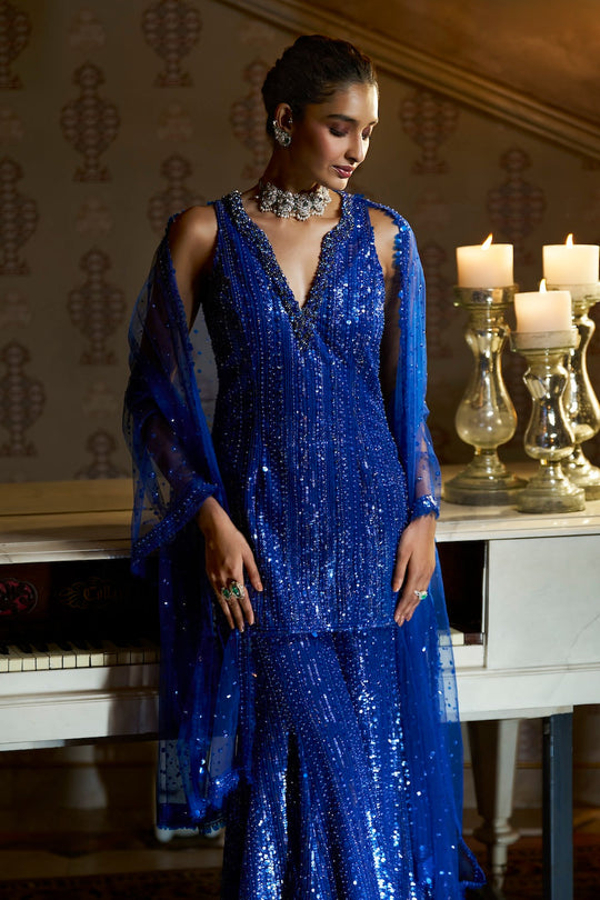 Seema Gujral - Electric Blue Sharara Set