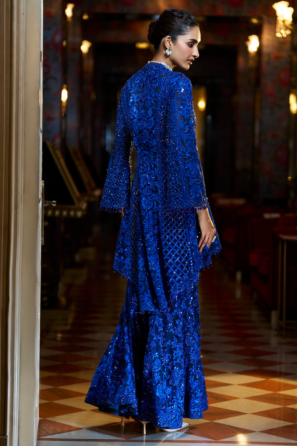 Seema Gujral - Navy Blue Thread Work Sharara Set