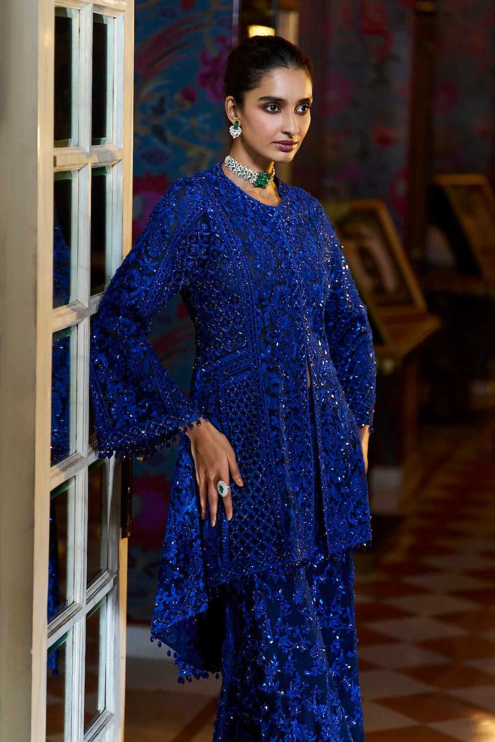 Seema Gujral - Navy Blue Thread Work Sharara Set