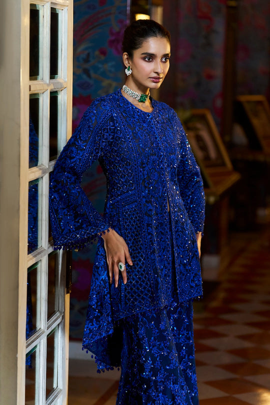 Seema Gujral - Navy Blue Thread Work Sharara Set