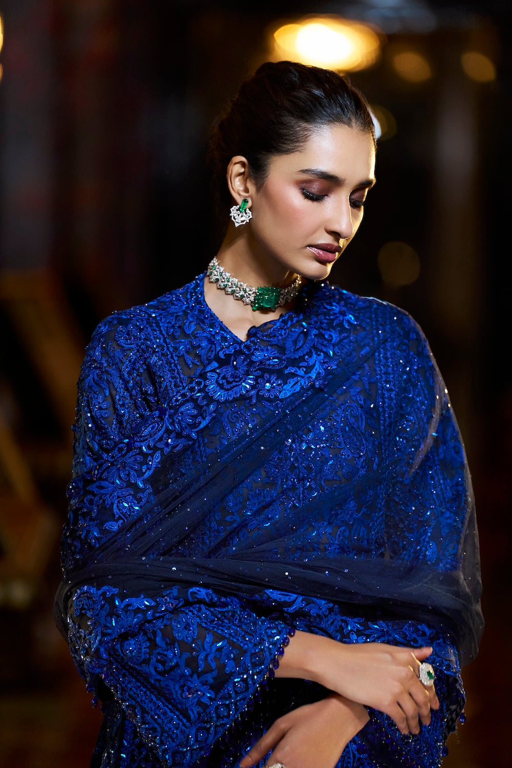 Seema Gujral - Navy Blue Thread Work Sharara Set